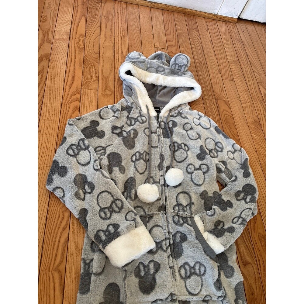 Disney Mickey Mouse onesie jumpsuit black white gray pompom hooded teens juniors - Picture 2 of 6